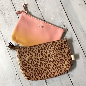 Ipsy Coordinating Cosmetic Bag Bundle, Set of 2, Leopard Print Pink Yellow Ombré